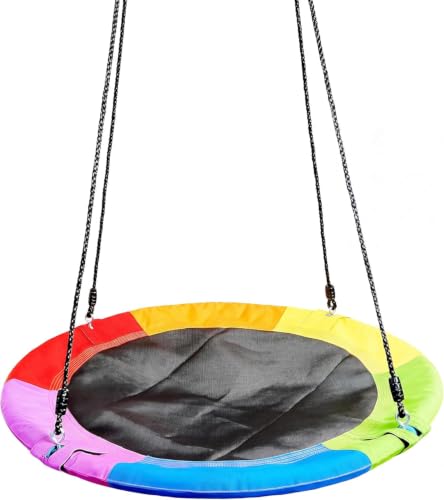 TURFEE 40 Saucer Tree Swing for Kids Outdoor, 900Lb Weight Capacity, Waterproof Swing Seat with Adjustable Hanging Straps for Children Playground Backyard (Rainbow)